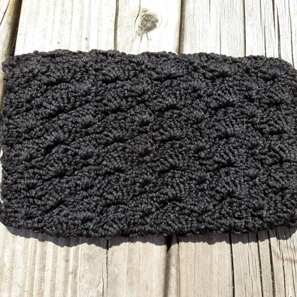 Vintage 60s Black Crocheted Clutch Purse Handmade Pouch Acrylic Phentex - Picture 5 of 15